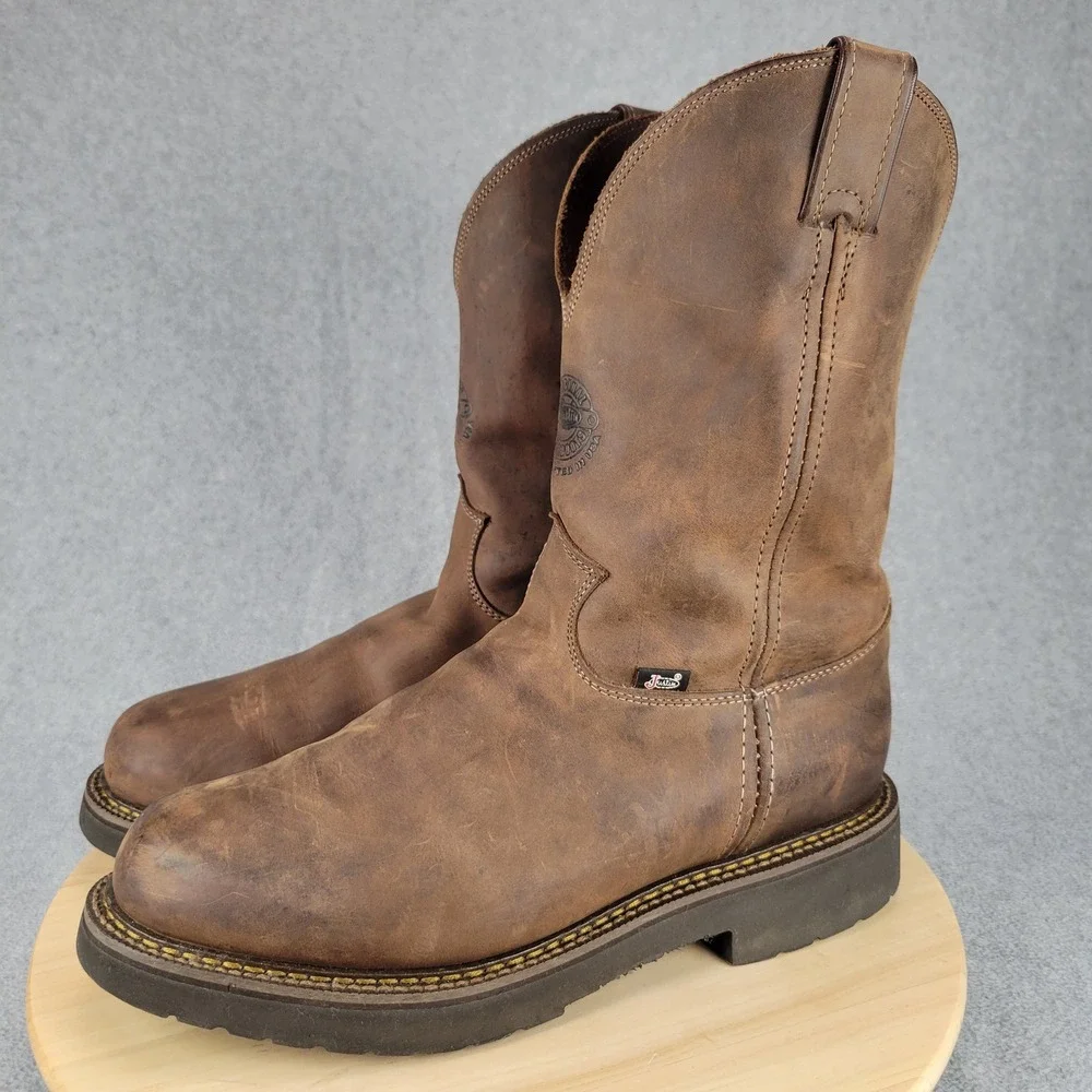 Justin Balusters Work Boots Mens 12EE Brown Leather Pull On EH Rated 4444 USA